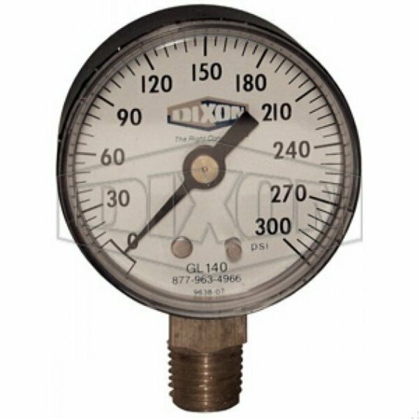 Dixon Standard Dry Gauge, 0 to 160 psi, 1/4 in Connection, 2 in Dial, +/- 3-2-3 % GL130